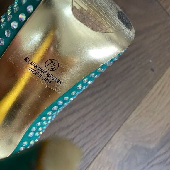 Alba Green Iridescent Rhinestone Bling Stiletto Platform Pleaser Heels 7.5 - Picture 10 of 10